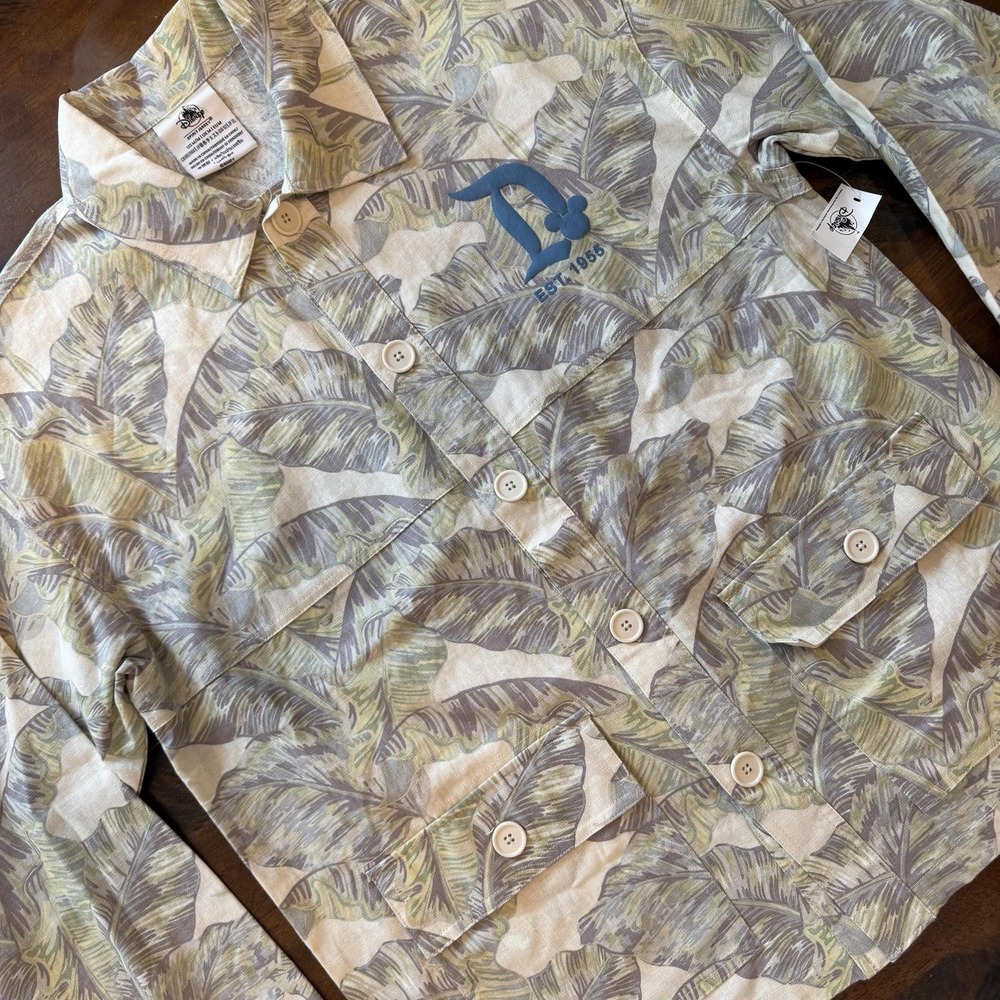 Disney Jacket Womens Medium Green Disneyland Spirit Jersey Tropical Leaf Shacket